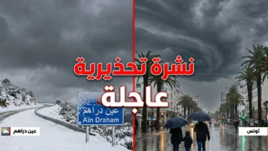 طقس تونس غدا، نشرة تحذيرية الرصد الجوي، ثلوج في تونس.